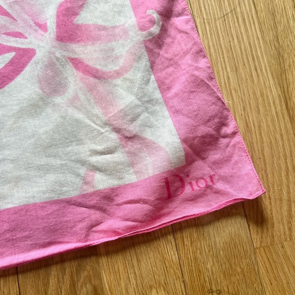 Dior Pink and White cotton Scarf 25x27
